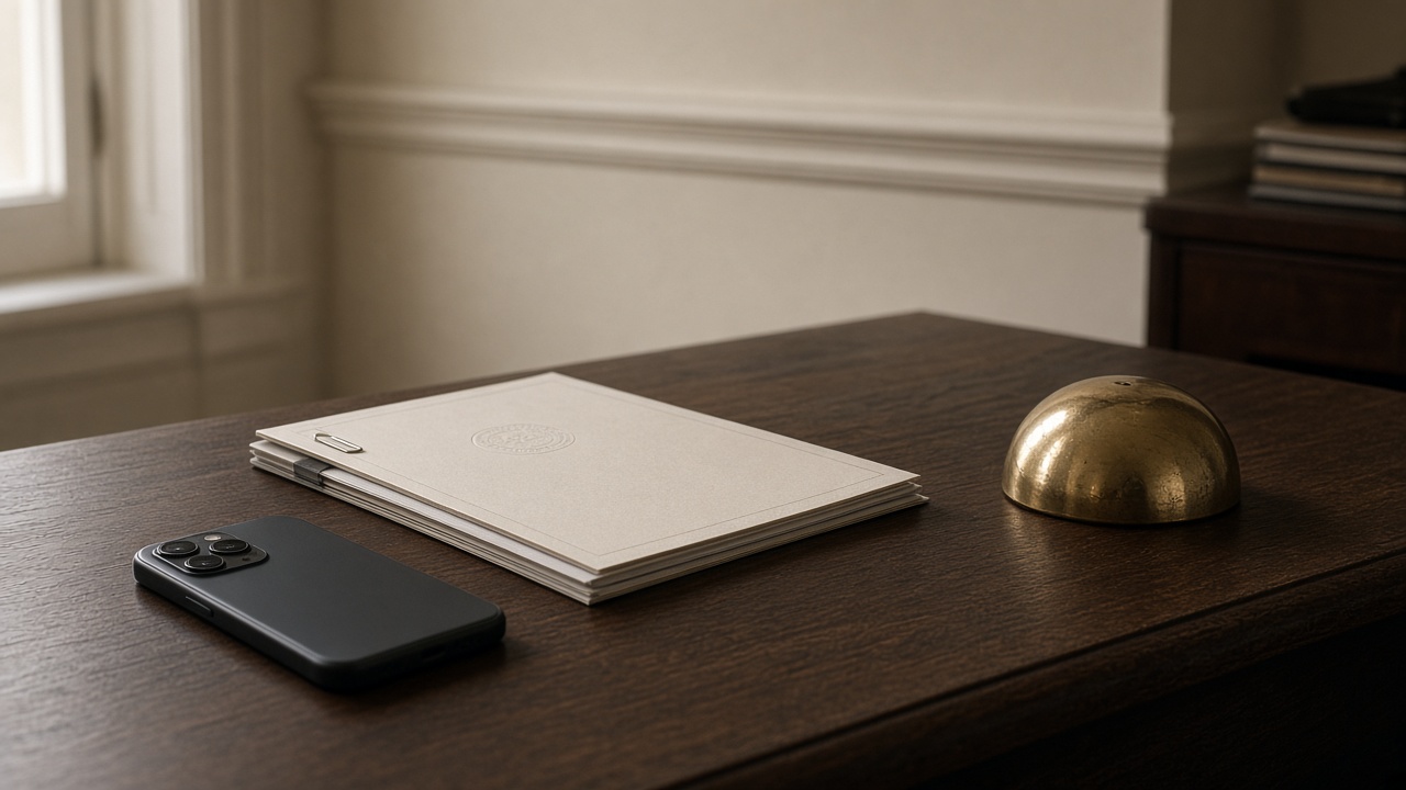 Contact-ban file and a phone sealed as an exhibit on an attorney desk